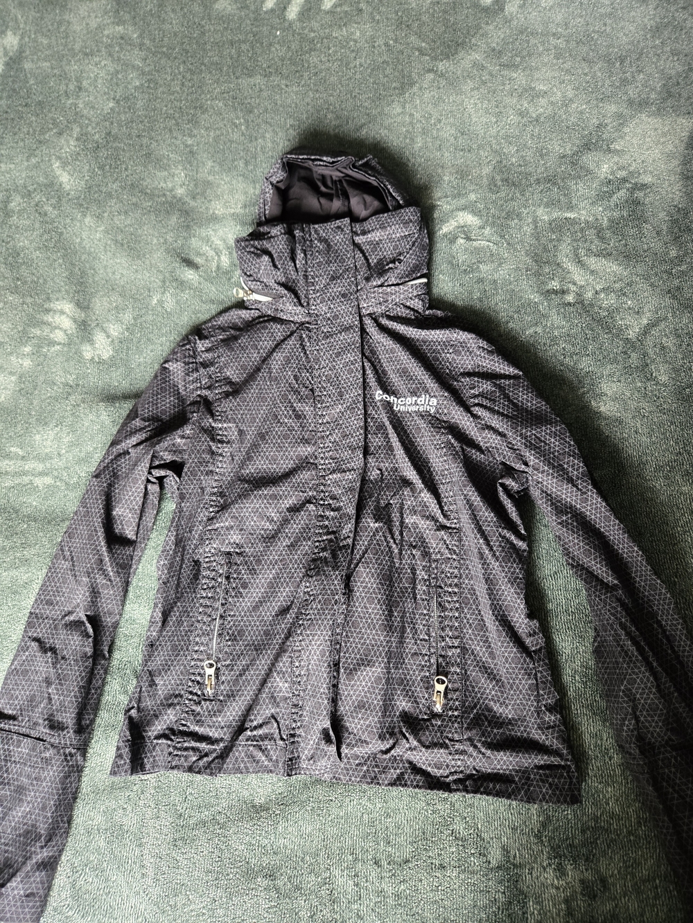 Reou x Concordia University Black Geometric Windbreaker Jacket — Size S 🖤